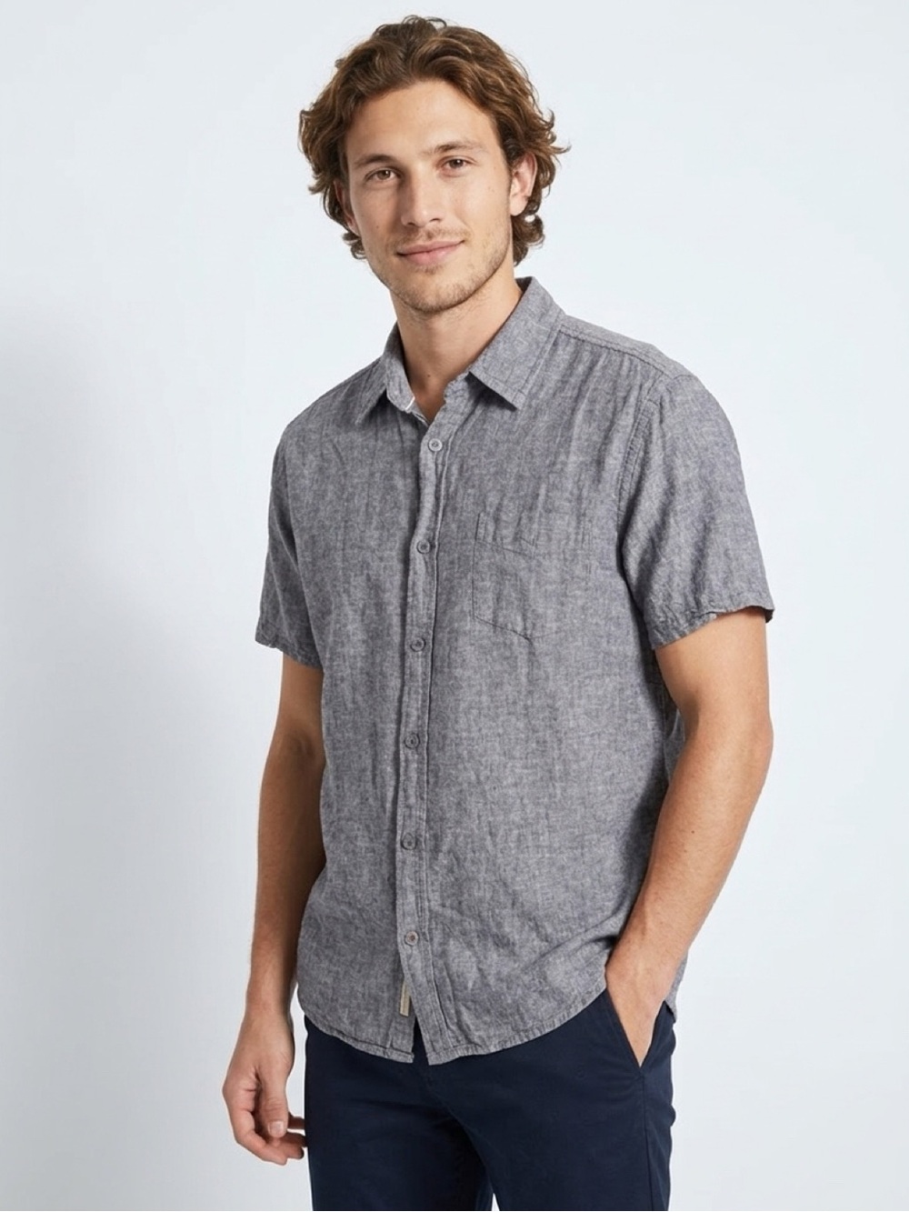 Weatherproof Men's Short-Sleeve Button-Down Shirt in Gray